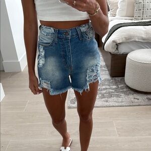 Vibrant Blue High-Waisted Jean Shorts